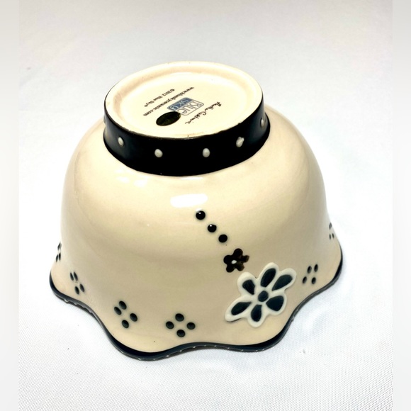 BOWL Blue Sky 2012 Ceramic Heather Goldminc Black Beige Floral 6.25” D 21/2 cups - Picture 4 of 7